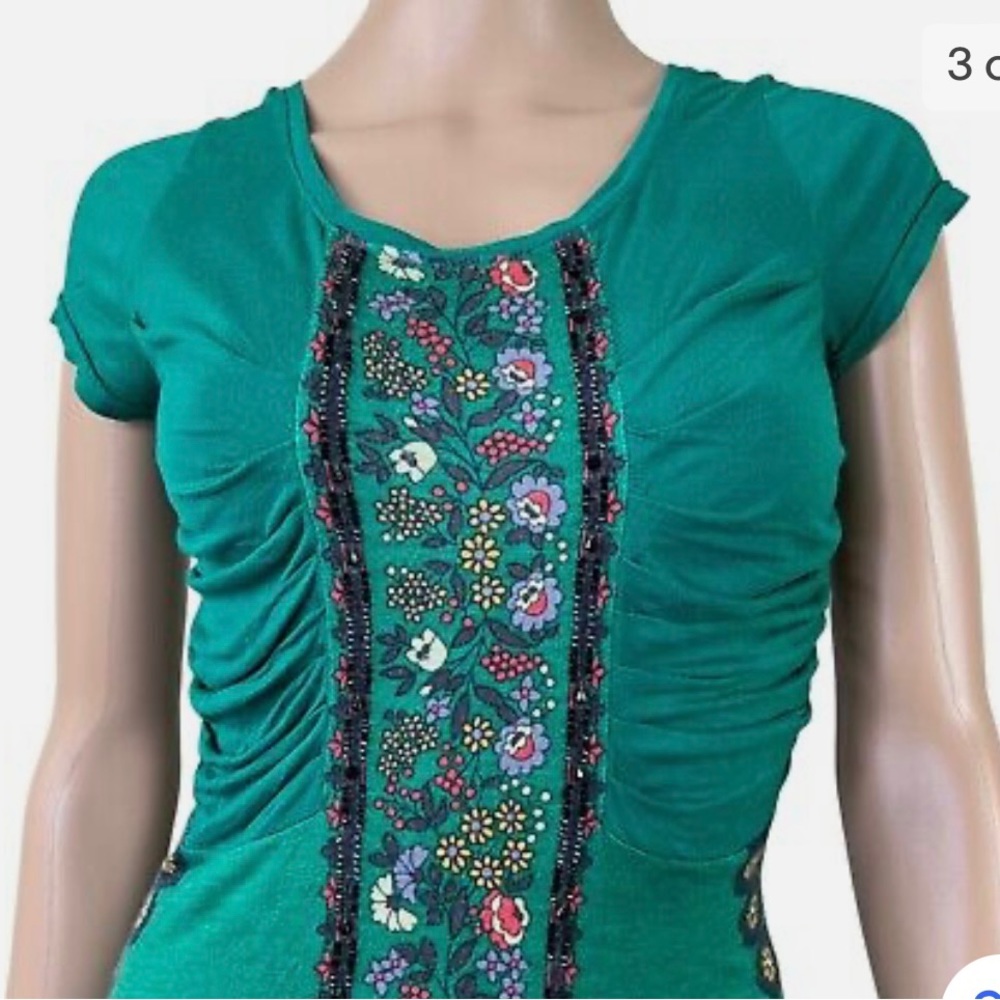 Free People Vintage Boho Beaded & Ruched Tunic SZ Small - Picture 3 of 11